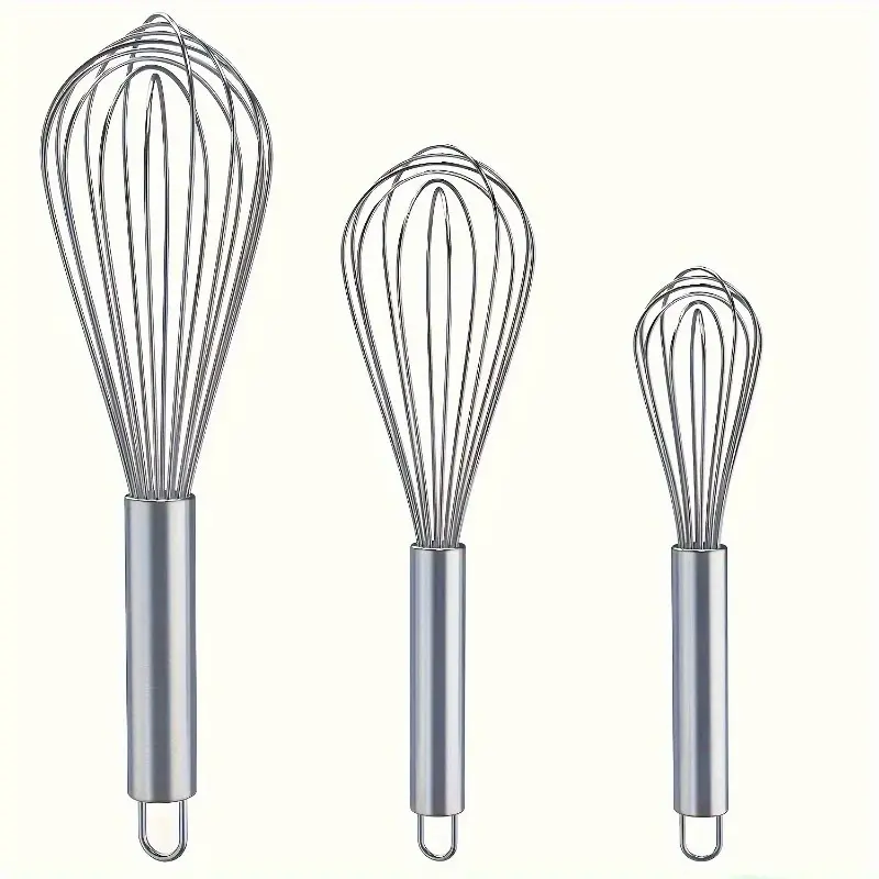 3pcs Silvery Manual Kitchen Hand Blender Eggbeater Utensils - Baking Accessories, Bakeware, Kitchen Baking Gadget, Food Grade, Ergonomic Design, Enhanced Durability, Easy To Clean, No Battery Required (For Whisking, Beating), Balloon Whisk