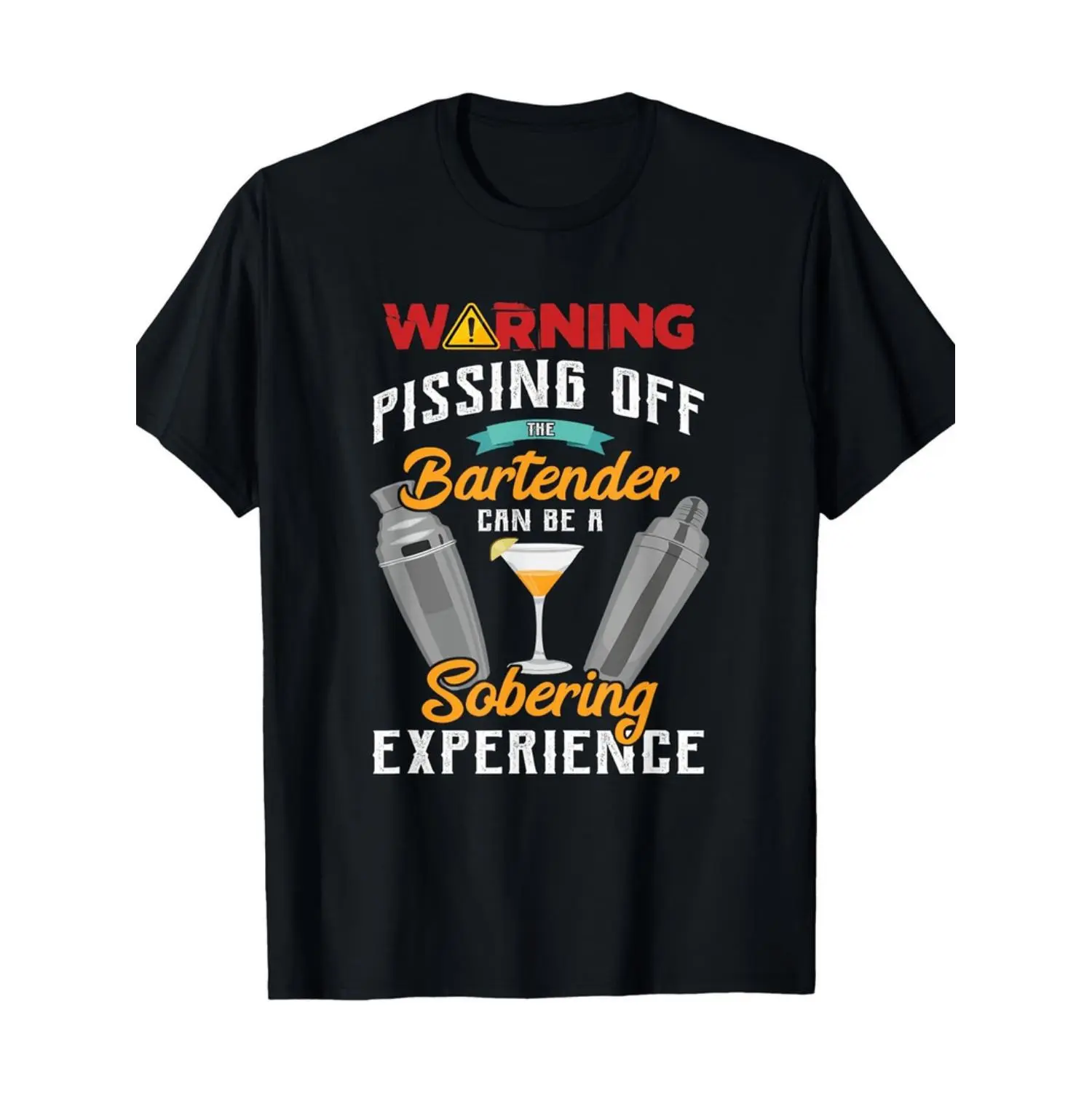 Funny Sarcastic Warning T-Shirt for Bartenders in Premium Cotton Men's Tops Black Casual Crewneck Short Sleeve Tropical Fabric Classic Streetwear Menswear Day