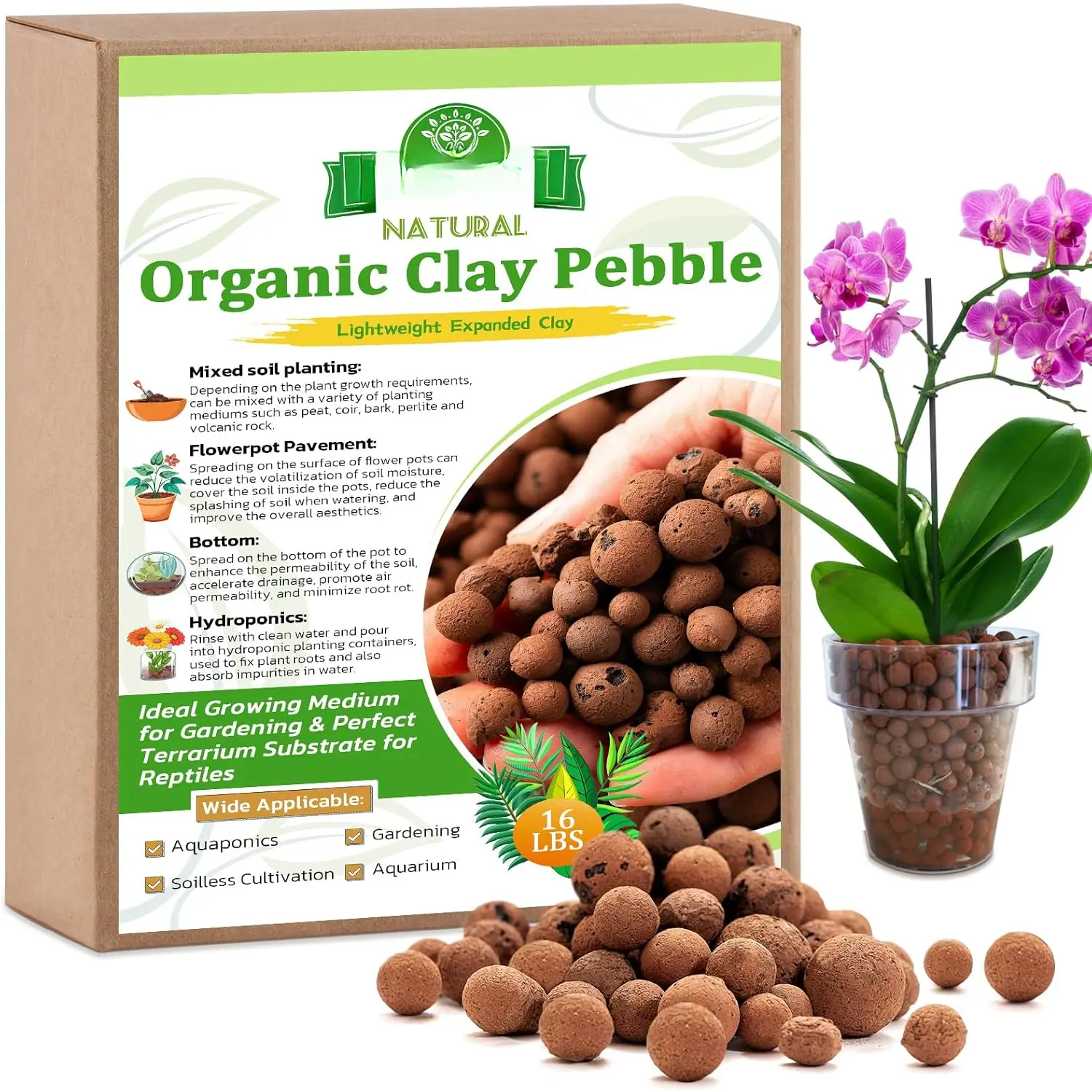 16 LBS  Leca Clay Pebbles for - 4-16mm Expanded Clay Leca Balls for Indoor , Hydroton Clay Pebbles for  Hydroponic & Aquaponics Growing, Orchids, Drainage, Terrarium