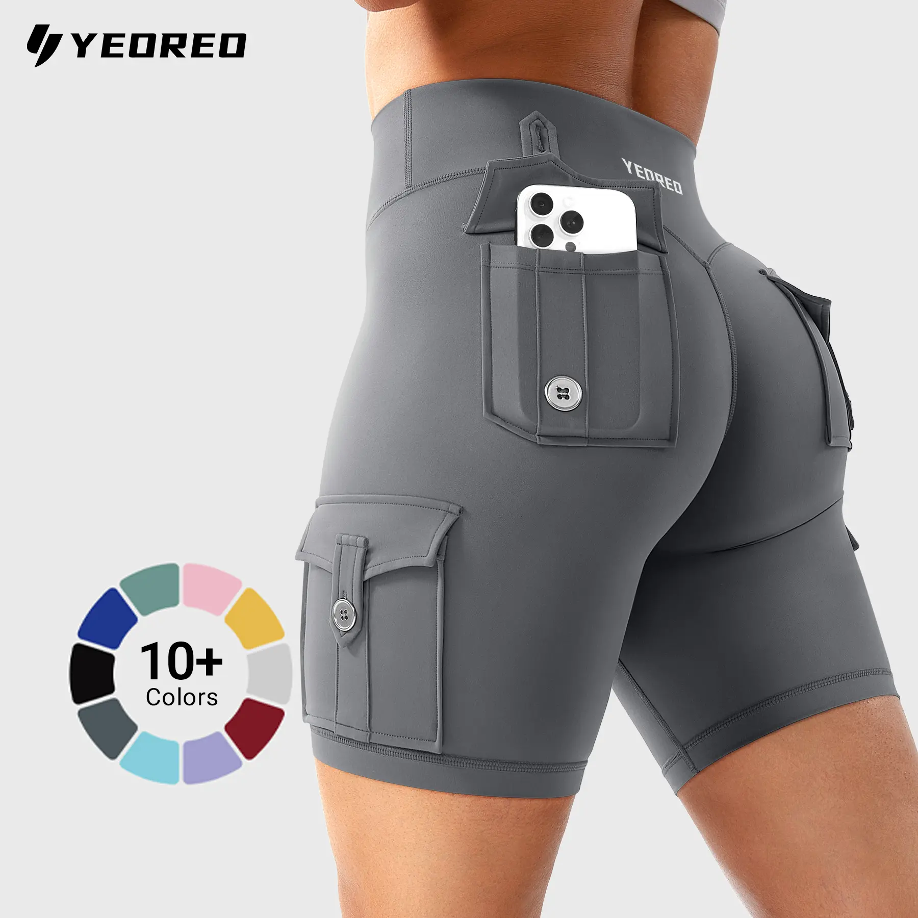 YEOREO CoreFlex Women's Workout Biker Shorts with Cargo Pockets Hidden Scrunch High Waisted 8" Inseam Gym Shorts for Summer Squat-Proof & Comfortable Fit sohochic,back to school,back to school haul