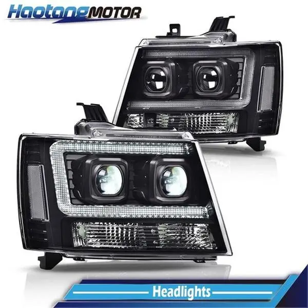 CROSSDESIGN Durable LED Headlight Assembly, Realistic LED Tube Dual Projector Beam Headlight Assemblies, Aftermarket Bulbs Truck Accessories for 07-14 Chevy Tahoe, Suburban, Avalanche (Night-Enhanced Visibility), Led Driving Lights