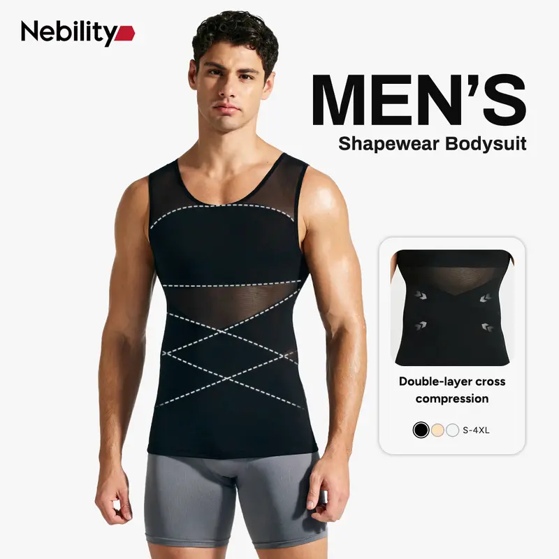 【Nebility】Men’s Mesh Fabric Breathable Compression Shapewear Vest – Slim-Fitting, High Elasticity, Seamless Menswear for Daily Wear Tummy Control SpringStatements
