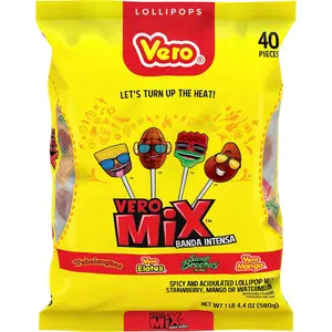 Vero Banda Fuego Mix Assorted Chili Lollipops, 40 Count Bag Mexican Candy Dulces Mexicanos Candies Spicy