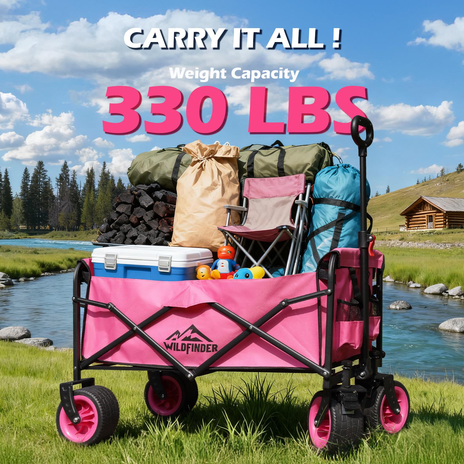 【New Arrival】330 lbs Heavy-Duty Foldable Wagon, Lightweight Collapsible Cart with Wheels, Flexible Handle Utility Wagon for Garden Work, Camping, Sports & Grocery Runs