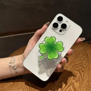 Lucky Four Leaf Clover MagSafe Phone Grip, Shamrock Magnetic Pop Socket Kickstand for iPhone, St Patrick’s Day Gift