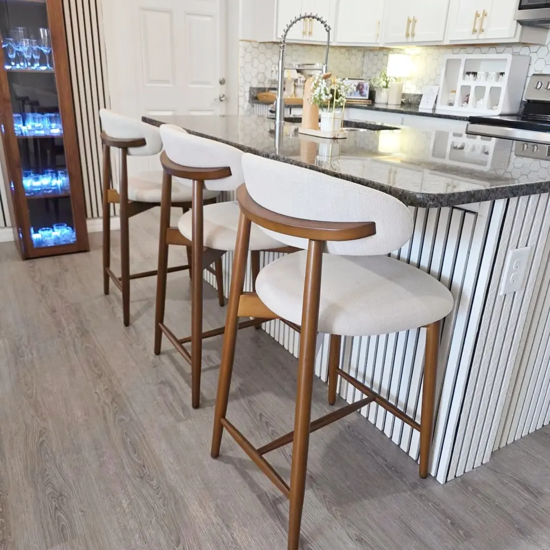 COLAMY ARLA Bar Stool Counter Height Upholstered Wooden Modern Minimalist Contemporary Dining Chair for Stylish Dining Spaces