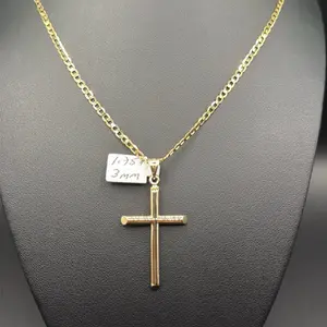 Solid Chain Cut Gloss with Cross Charm 20” Gold 10k