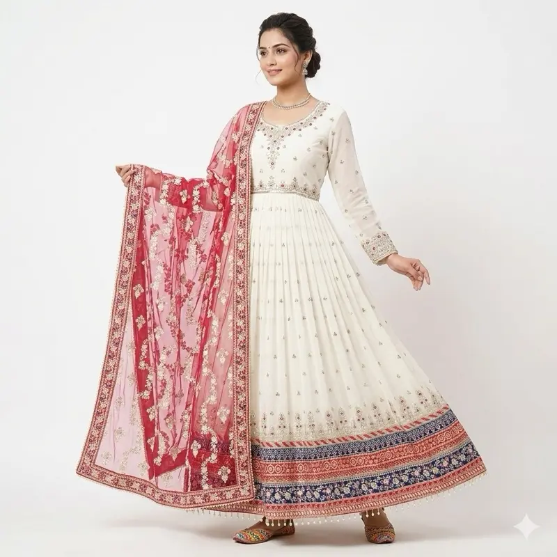 slim fit dress slacks Destination Wedding Wear Raw Silk Pink Stones Work Lengha & 2 Dupattas main image 1