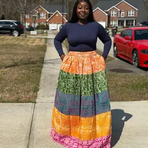 Karabé x MK - Maxi Multi Color Adire Skirt with Vibrant Patterns (One Size)