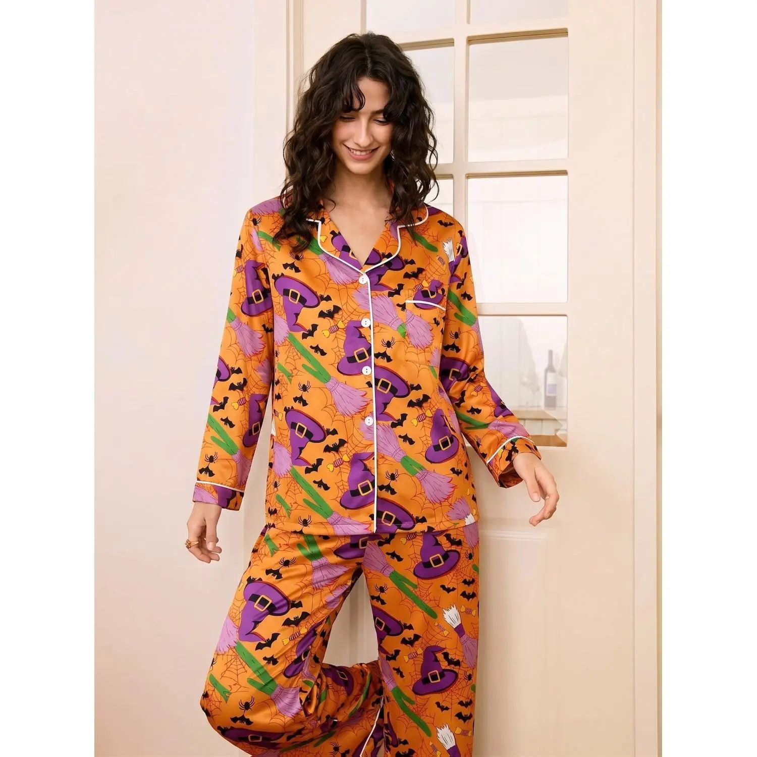 Cozy Autumn/Winter Women's Pajama Set - Button-Up Long Sleeve Cardigan and Relaxed Pants