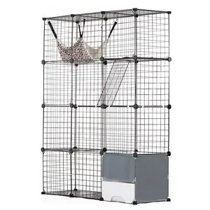 VEVOR Large 4-tier Cat Cage,  , 41 x 14 x 55", Detachable Metal Wire Cat Enclosure, with Litter Box Hammock Ramp ladders, Indoor & Outdoor Crate Exercise Place Ideal for Kitty, Small Animals, Black