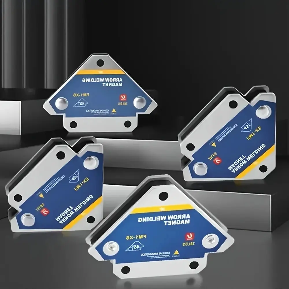 4-Pack 28 LBS Heavy Duty Arrow-Shape Welding Magnets with Center Hole & Steel Frame, Strong Pull Multi-Angle Holders for Welding, Metal Fabrication, DIY Projects