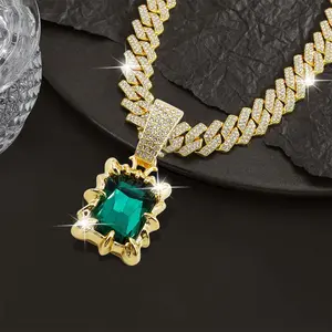 Vintage Gem Rectangle Pendant Necklace, Unisex Jewelry, Retro Statement Necklace for Women Men Fashion-forward Individuals, Showcasing and Style.