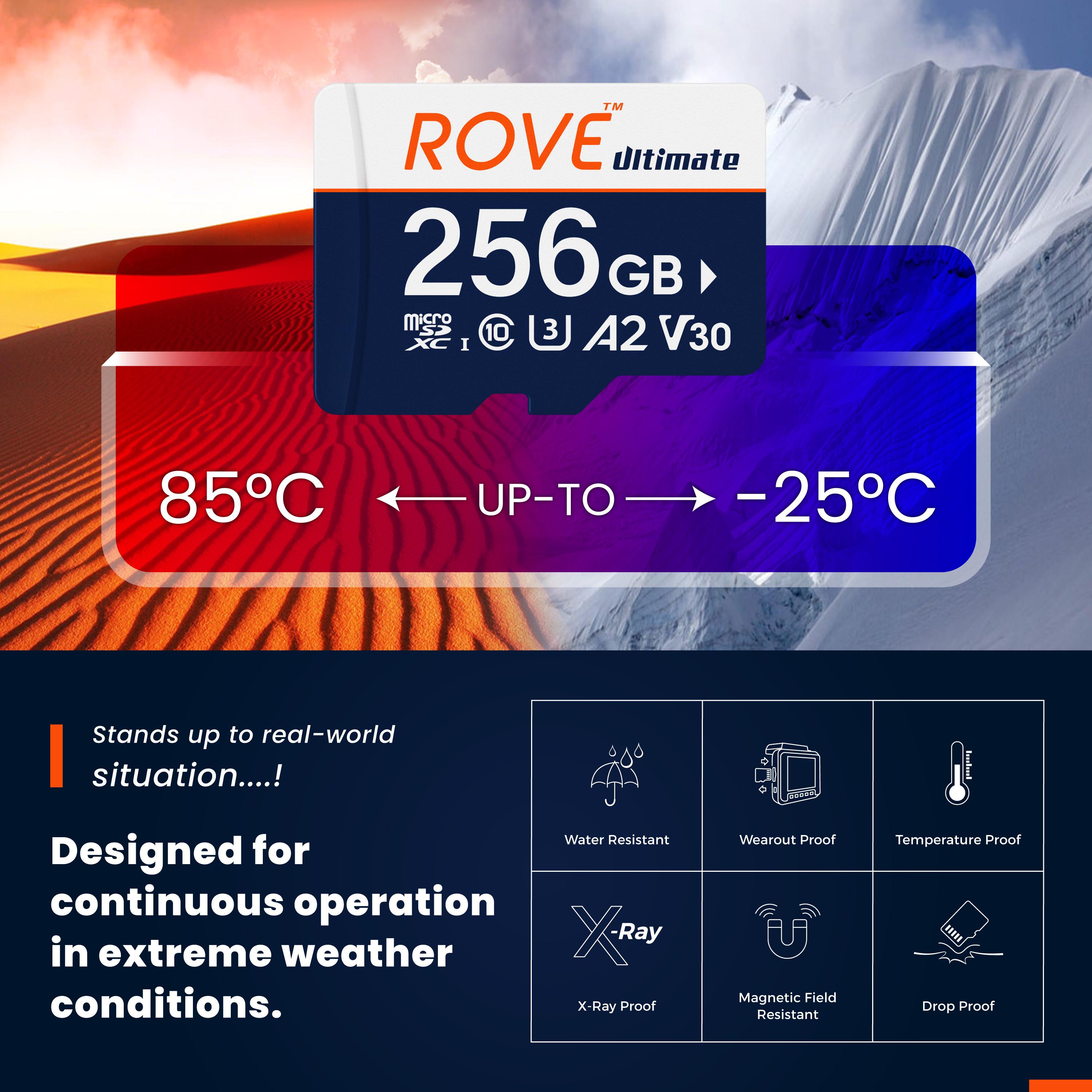 ROVE Ultimate 256GB Micro SD Card with USB 3.2 Gen-1 Type-C Card Reader For Dash Cams, DSLR Cameras, Action Cams, Drones, Gaming Consoles, Laptop & Smartphones