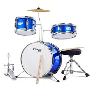 VEVOR Kids Drum Set,  3-Piece, 14 in Beginner Drum Set with Adjustable Throne Cymbal Pedal Two Pairs of Drumsticks, 8'' Tom Drum 10'' Snare Drum 14'' Bass Drum, Starter Drum Kit for Child Kids, Blue