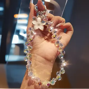 Women's Shiny Sparkling Droplet Crystal Beaded Mobile Cellphone Wrist Strap, Anti-Drop Compact Short Lanyard, Bling Portable Keychain Wristlet Accessories for Party Gifts