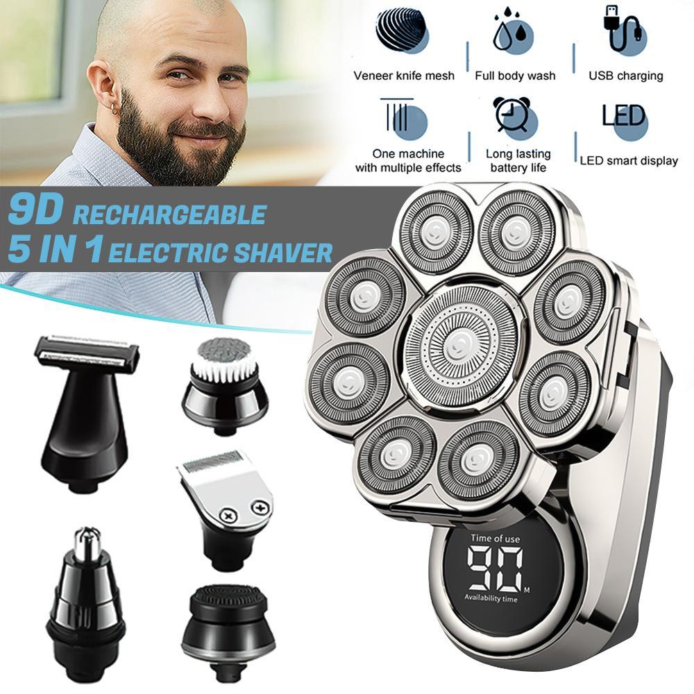 9D Electric Shaver Trimmer Bald Head Razor 6 IN 1 Wet & Dry Men's Grooming Kit,  for Home&Travel christmas Gift