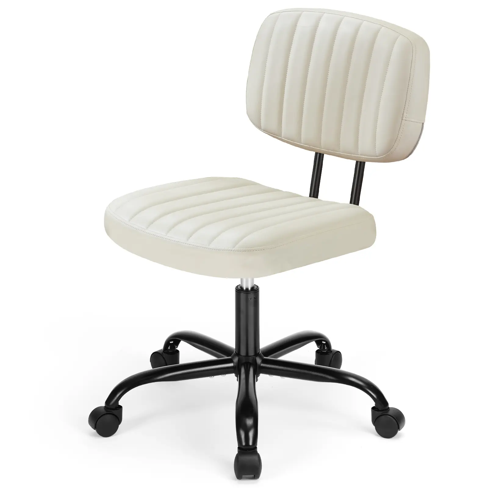 PU Leather Armless Desk Chair ，With High Density Foam Cushion, 360 Degree Swivel And Height Adjustable , U Shaped Lumbar Support , BIFMA Certified Holds 250 LBS