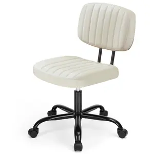 PU Leather Armless Desk Chair ，With High Density Foam Cushion, 360 Degree Swivel And Height Adjustable , U Shaped Lumbar Support , BIFMA Certified Holds 250 LBS