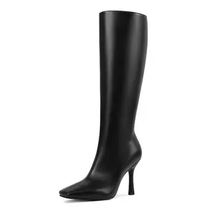 CYNLLIO Knee High Boots Women Square Toe Stiletto High Heel Tall Boots Side Zipper Long Boots Slip on Comfortable Casual Office Dress Shoes