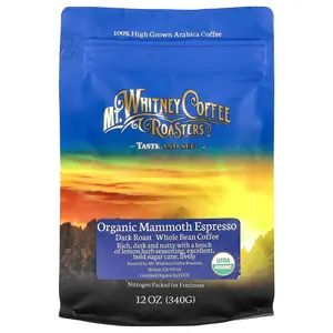 Mt. Whitney Coffee Roasters Organic Mammoth Espresso, Whole Bean Coffee, Dark Roast, 12 oz (340 g)