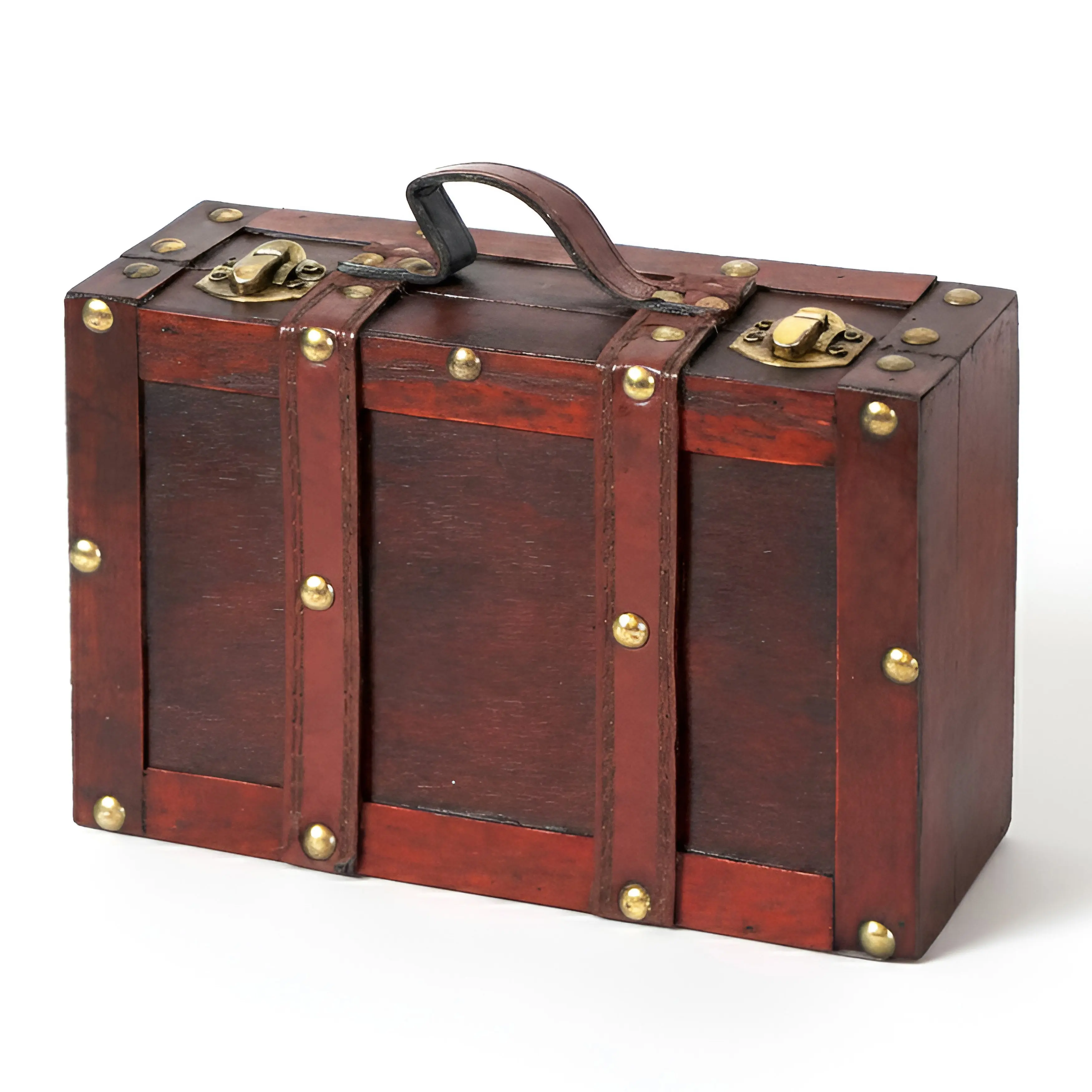 Vintage Small Suitcase with Straps, Classic Shape, Brown Travel Luggage