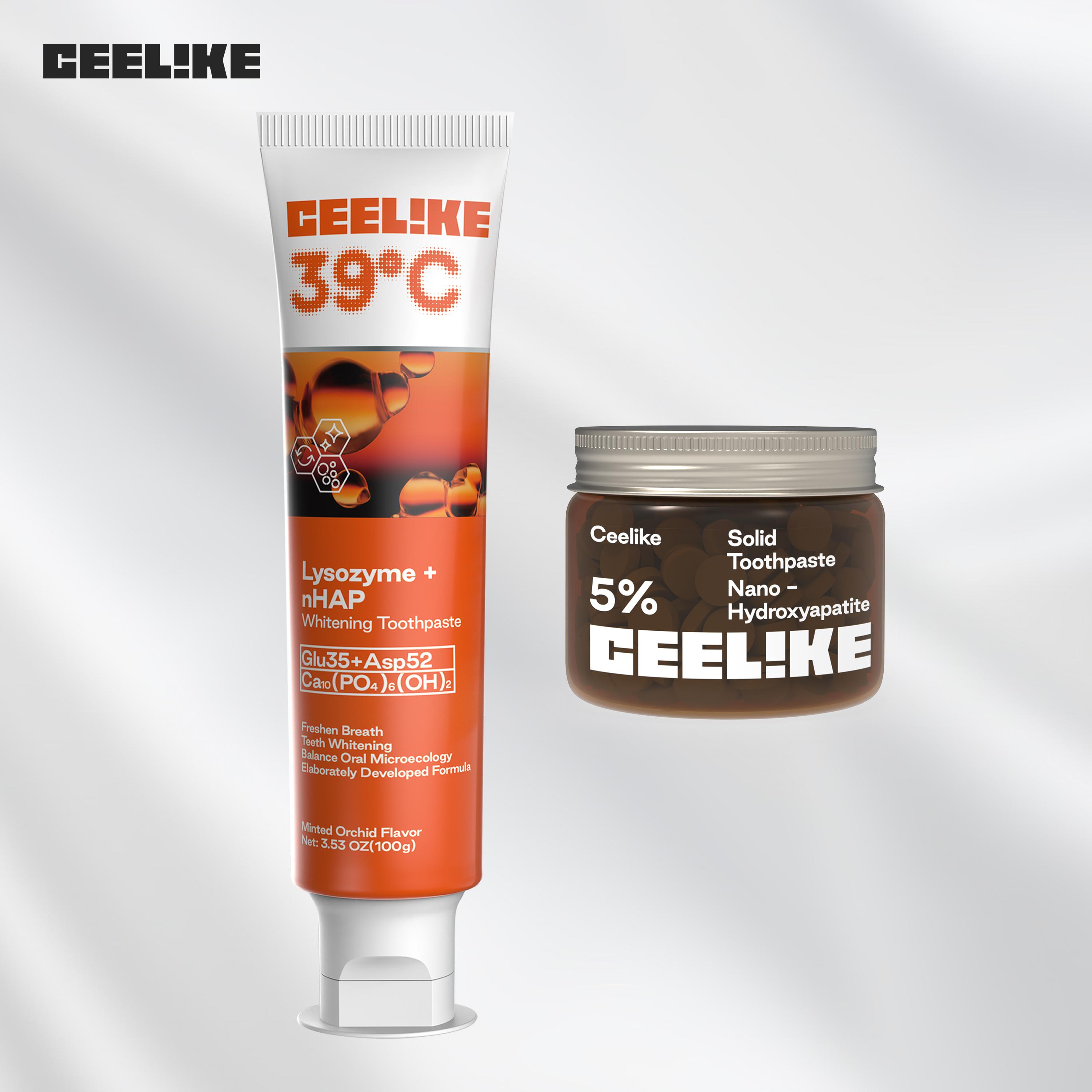 CEELIKE 2-Piece Oral Care Toothpaste Set – Lysozyme Toothpaste to Remove Yellow Stains, nHAP Solid Toothpaste to Repair Teeth, Convenient and Portable