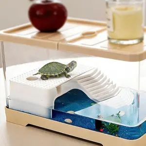 Turtle basking platform, suitable for Brazilian turtles and other aquatic turtles, ideal for terrarium landscaping, includes a hiding house/villa and climbing ramp, specifically designed for turtle tanks.