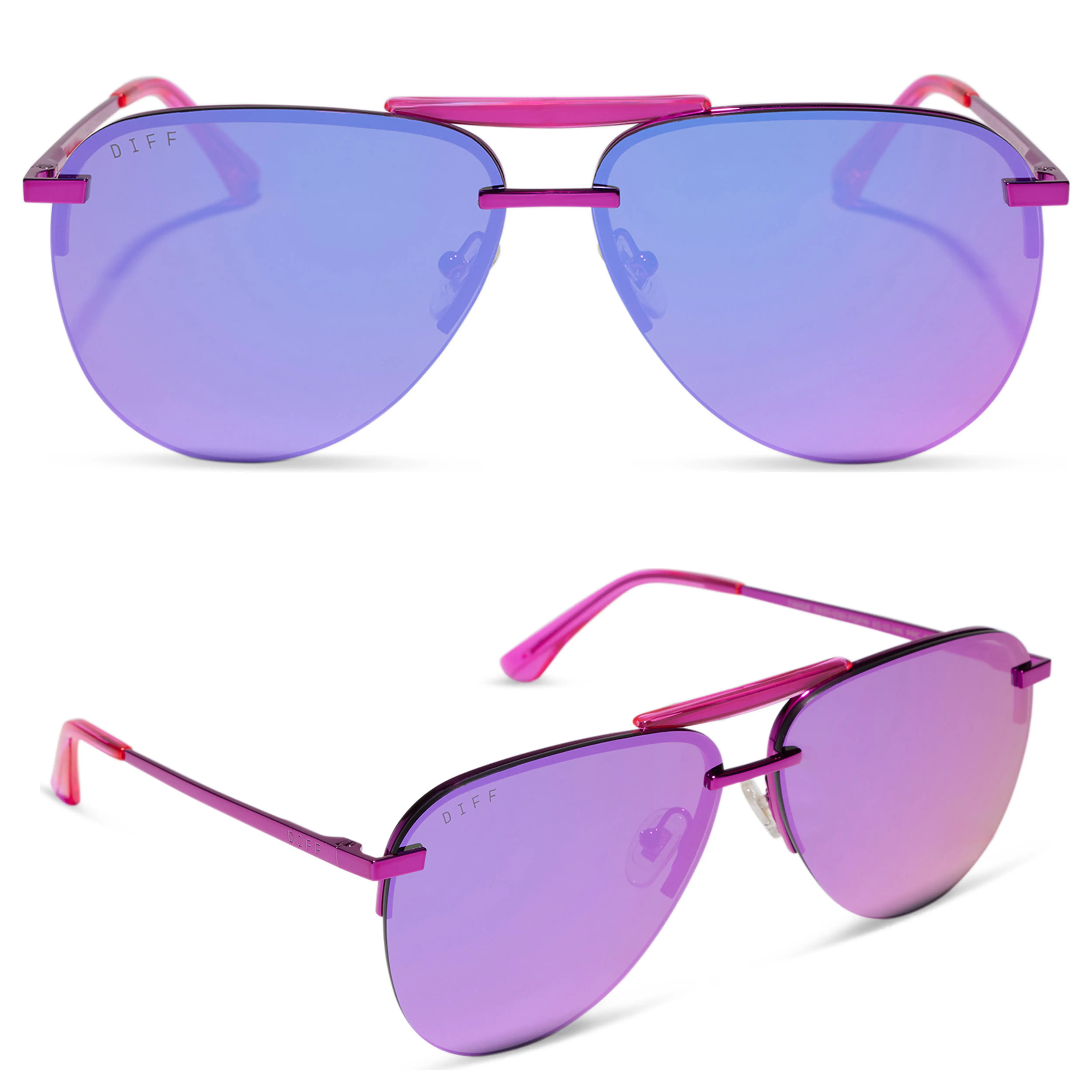 DIFF Tahoe Designer Oversized Aviator, Pink Lenses