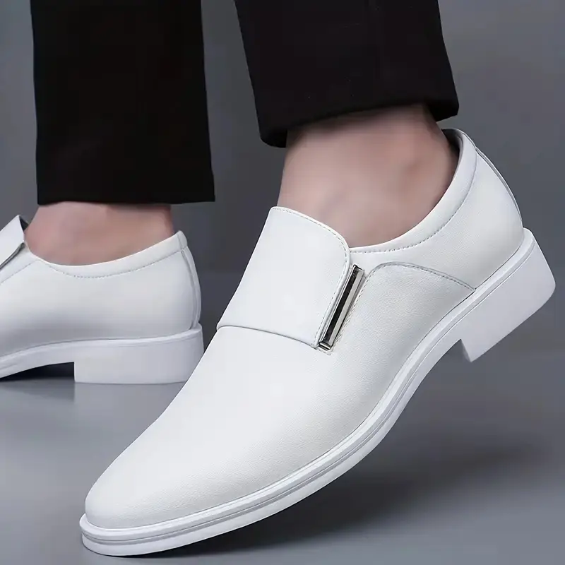Men's Minimalist White PU Leather Monk Strap Slip-On Formal Shoes - All Seasons Business Formal Footwear with Comfortable Rubber Sole for Office, Weddings
