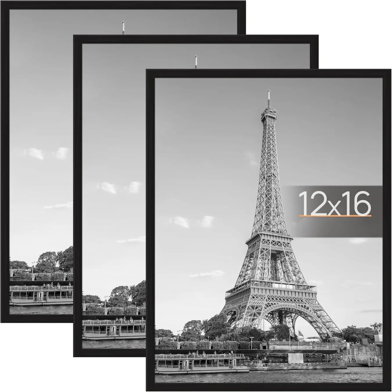 [New Deal]- 12x16 Picture Frame Black 3 Pack, Scratch-Proof Poster Frames 12 x 16 for Photo Gallery - Slide-In Strips, Horizontal or Vertical Wall Mounting Decor Hanging