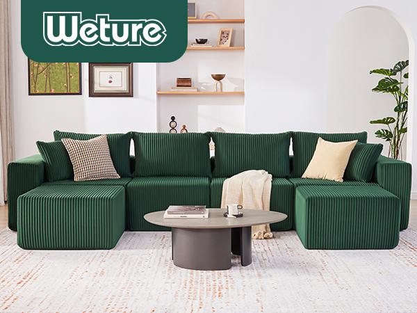 【3 packages】135.4" Cloud Couch Sectional, Modular Sofa with Deep Seat, Plush Corduroy L Shaped Boneless Couch, Convertible Sectional Couches for Living Room, 5Seat