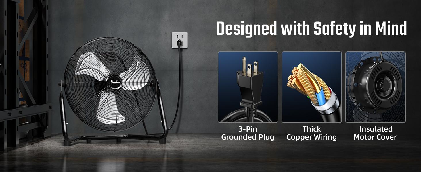 Simple Deluxe 3-Speed High Velocity Heavy Duty Metal Industrial Floor Fans Oscillating Quiet for Home, Commercial, Residential, and Greenhouse Use, Outdoor/Indoor, Black