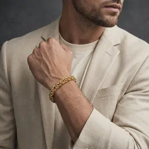 TANTIUE Byzantine Link Chain Bracelet for Men Women, 14K Real Gold Plated Tarnish Free Stainless Steel Hand Chain