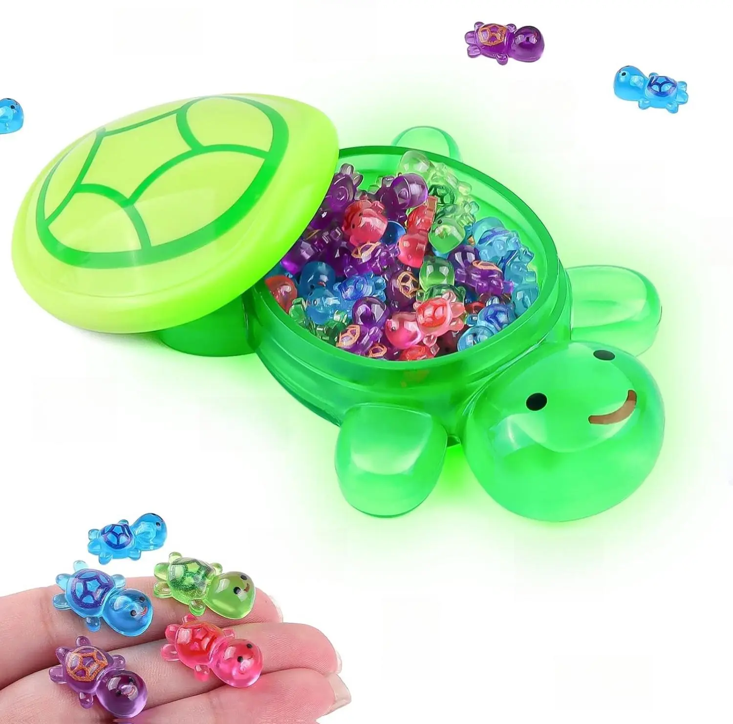 Anboor 50PCS Luminous Mini Resin Turtle with 1 Pc Jumbo Resin Turtles, Miniature Tiny Turtles Glow in The Dark for Garden Dollhouse Micro Landscaping