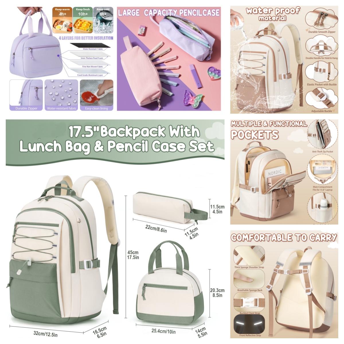 Fimibuke 3PCS Waterproof Backpack for School,Bookbag Set with Lunch Box & Pencil Case,colorful/Embroidery school bag for Elementary Middle High School,Backpag with Stationery,Back to School Gift,Birthday's Gift,Dealsforyoudays