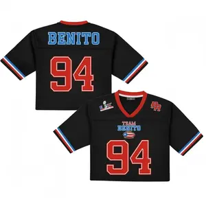 Benito Crop Top Mesh Football Jersey, Puerto Rico Flag Crop Top Football Jersey Shirt, Gift for Unisex