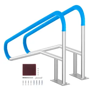 VEVOR Pool Handrail,  2 PCS 55 x 32 inch Pool Railing, Stainless Steel with Base Plate for Indoor/Outdoor Pools,Swimming Pool Railing for Decks,Rust-Proof Grab Bar w/ Grip Cover&Accessories for Spas