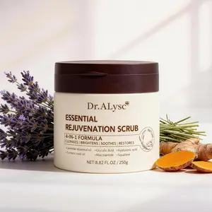 Turmeric Exfoliating Body Scrub & Face Exfoliator 250g, Gentle 4-in-1 Rejuvenation Scrub with Niacinamide, Squalane & Glycolic Acid for Face, Underarms, Legs Area, Ideal for Daily Shower Care