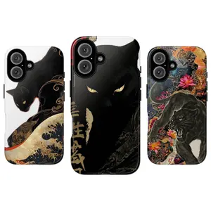 Black Panther Artistic Phone Case Set, calligraphy roaring panther vibrant floral dynamic bold mystical retro pop art vibes baddie baby girl aesthetic gift fashion vibes, iPhone 17 16 15 14 13 12 Pro Max Plus X, Galaxy S25 S24 S23 S22 S21 Ultra