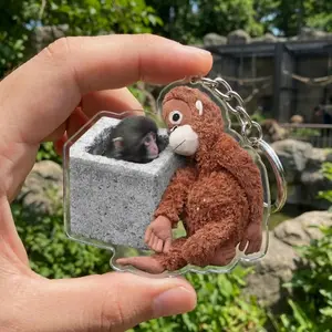 Viral Punch Monkey Acrylic Keychain, Cute Baby Monkey with Plush Toy Gift, Emotional Gift for Animal Lovers, Baby Monkey Punch