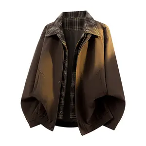 New spring/autumn faux two-piece jacket for young students; casual faux two-piece outerwear for middle-aged and younger men; long-sleeve turn-down collar jacket; trendy retro solid color loose-fit versatile high-end casual jacket for men; comfortable brea