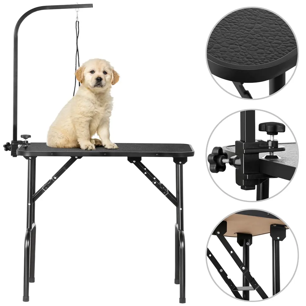 Costoffs 32-in Foldable MDF-Metal (MDF+Iron) Pet Grooming & Drying Table, 31.7x18.1x29.9 Inch, Adjustable Height Arm, Non-Slip Surface, Comfortable Noose, 220.5lb Max Capacity, 23.8lb Weight, Easy Storage, for Small Dogs/Cats (Home Use), Grooming Table, F