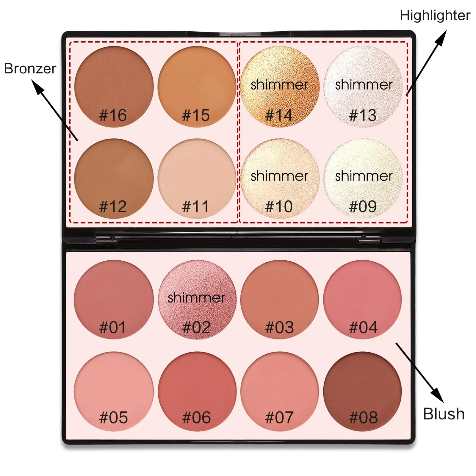 16-Color All-in-1 Contour Palette with Blush, Highlighter & Bronzer, Smooth Pressed Powder for a Long-Lasting Natural Glow, Lightweight Daily Makeup for All Skin Types, Perfect Gift for Besties, Beauty Products, Soft Glam, Mother's Day, Adults, Birthdays,