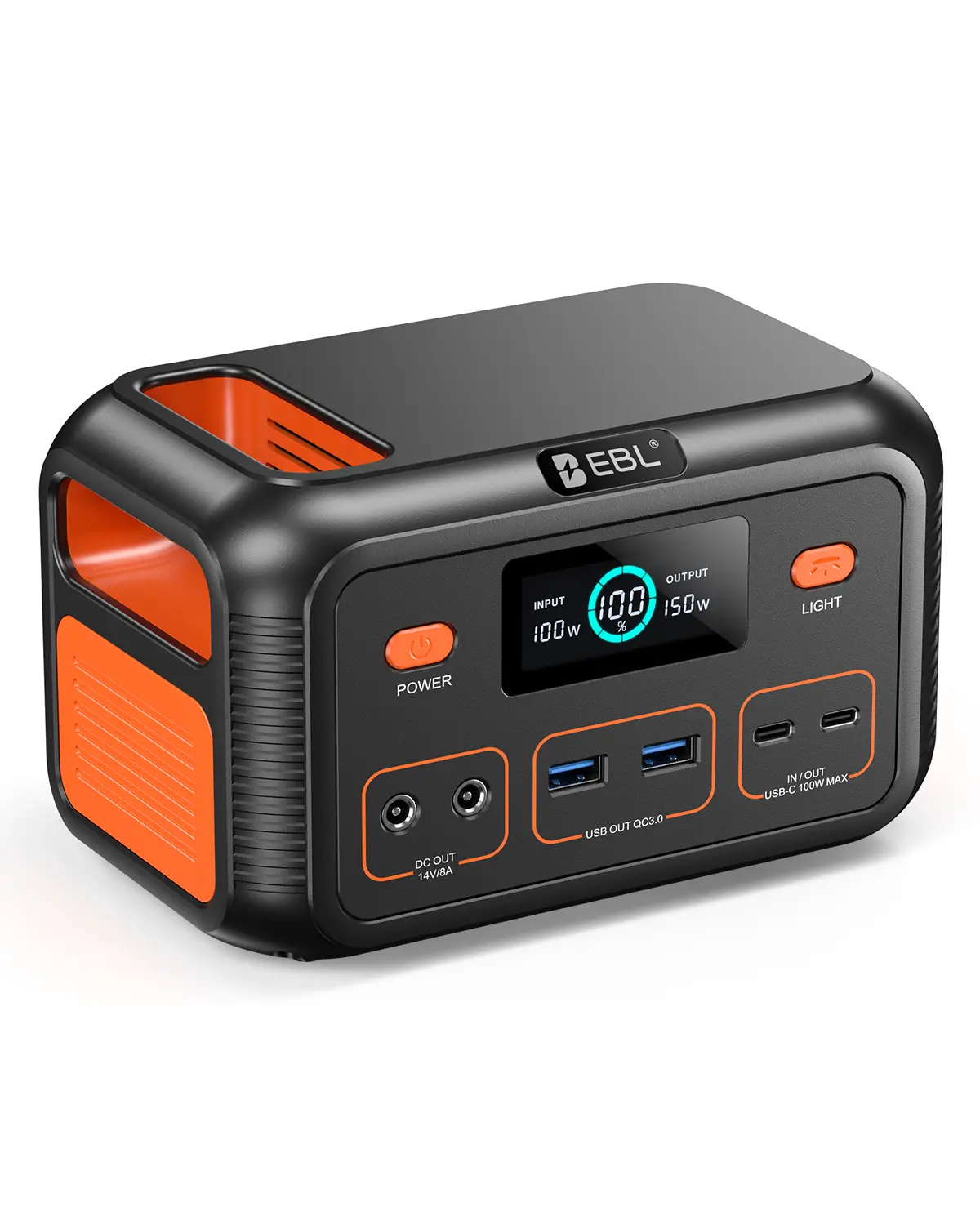EBL Compact Chargeable LiFePO4 Power Bank - 48000mAh 153Wh 150W Portable Charger, Digital Display, Lighting, 100W USB-C Fast Charging, 6 Outputs, USB Power for Smartphone, Laptop, Camping Emergencies