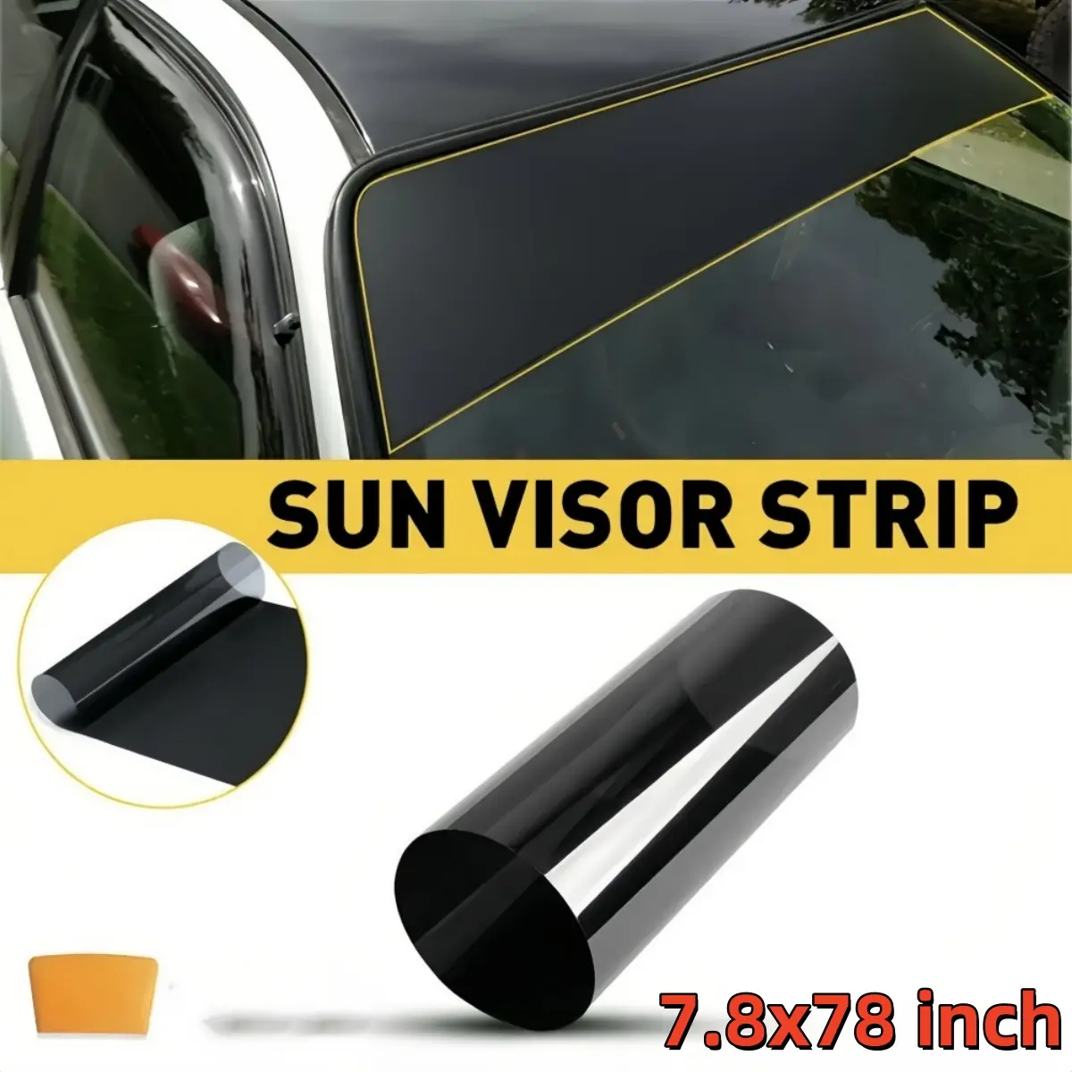 7.8x78 inch Car Sun Visor Strip Tint Film, Vehicle Windshield Window Tint Film, Auto Tint Protector Film Universal Front Windshield Sticker Protection Film for Sunshade Waterproof, Car Front Window UV Blocking Film, Tear Off without Any Trace, Black
