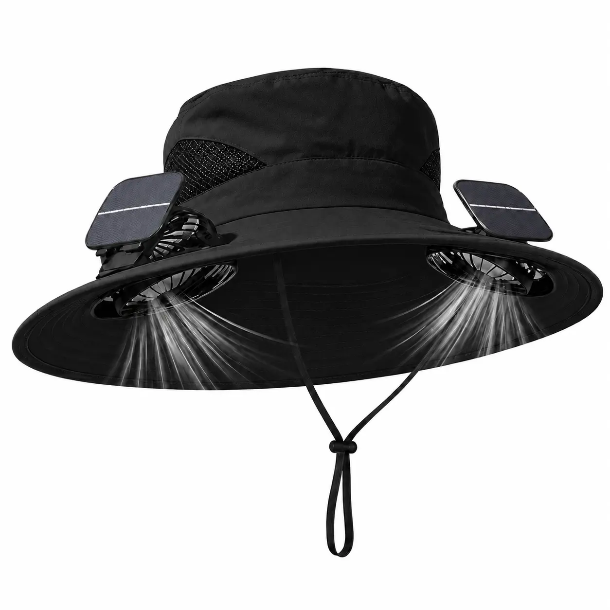 Solar Powered Fan Hat for Men & Women, USB Rechargeable Wide Brim Cooling Sun Hat with Dual Fans, 3-Speed Breathable Bucket Hat for Fishing, Gardening, Hiking, Camping, Golf, Beach & Outdoor Work, Summer Essentials