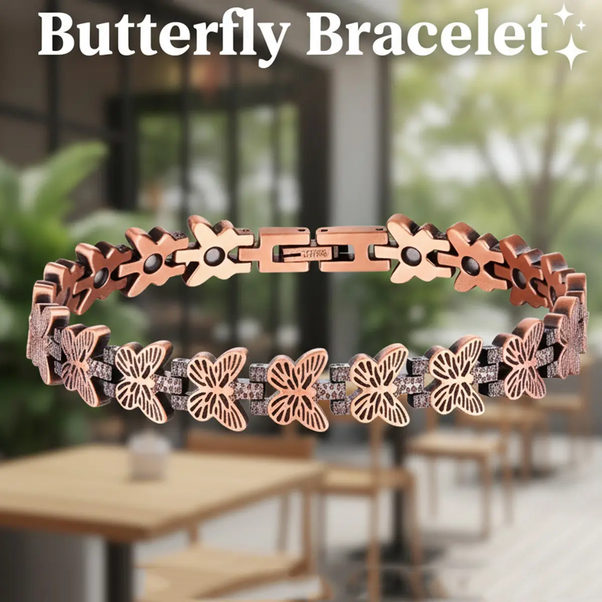 Copper Bracelets for Women, Pure Copper Magnetic Bracelet with 3500 Gauss Neodymium Magnets, Butterfly Pattern Adjustable Bangle, Free Sizing Tool & Jewelry Box, Valentine's Day, Birthday, Mother's Day Gift for Women
