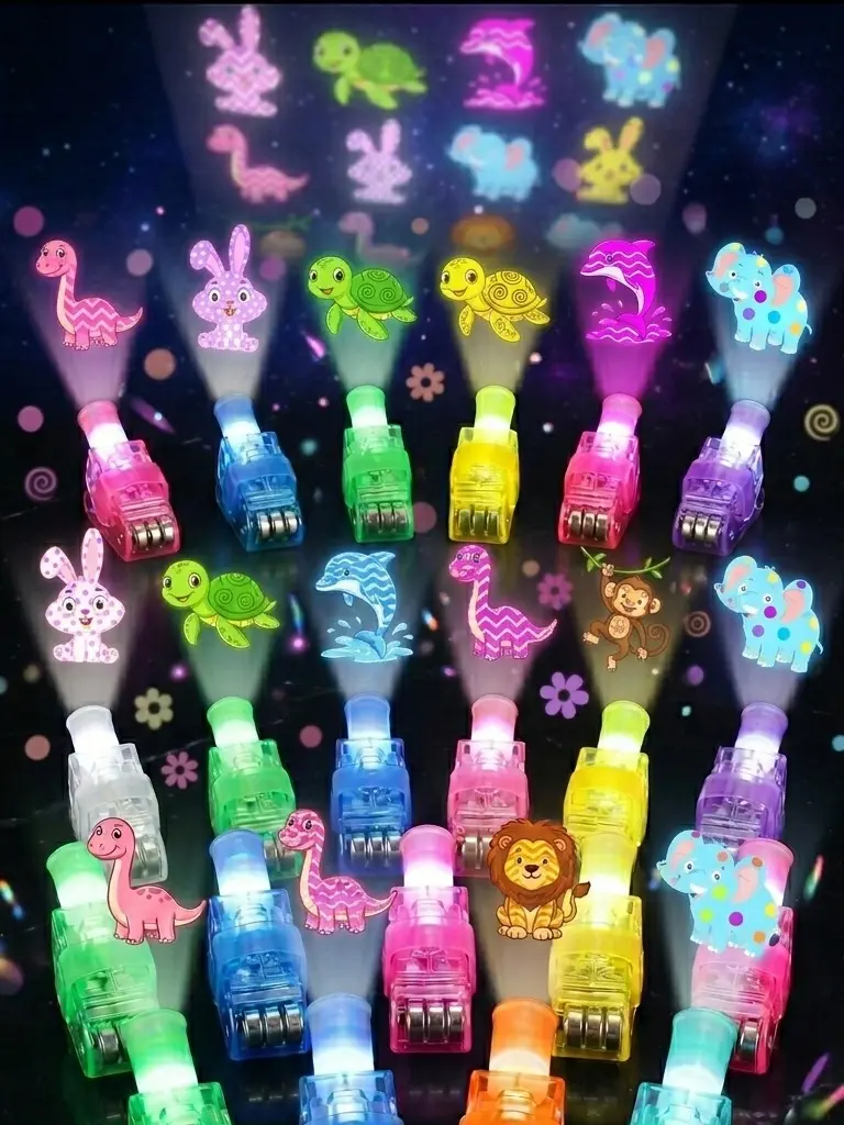 EFFUN 24PCS Plastic Finger Projection Lights - Kids' Animal & Halloween Mini Projector Toys, Light-Up Finger Flashlights, Birthday Party Favors, Goodie Bag Stuffers