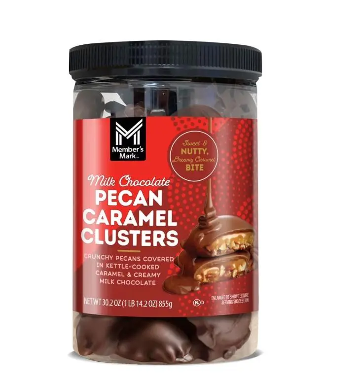 Milk Chocolate Pecan Caramel Clusters 30.2 oz Bonbon Snack Dessert Crunchy Pecans Covered in Kettle-Cooked Caramel & Creamy Milk Chocolate